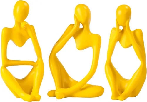 Vista 24 de BMLCGJ Estatua del pensador dorada, escultura de arte abstracto decorativa, figuras coleccionables de resina dorada para decoración del hogar, sala