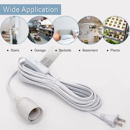 Vista 4 de JACKYLED Cable de Extensión para Linterna Colgante de 15 Pies UL 360W con Enchufe E26 E27 Botón de Encendido/Apagado para Iluminación Colgante