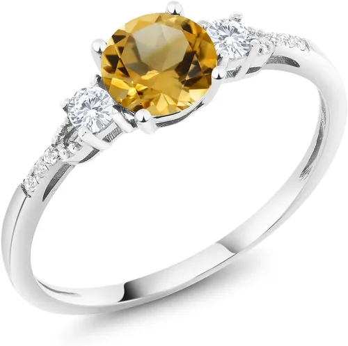 Vista 146 de Gem Stone King Anillo de compromiso de 3 piedras preciosas redondas de oro blanco de 10 quilates con piedra natal de 0.236 in con piedra natal