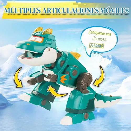 Vista 4 de Super Wings Toys Tino - Dinosaurio de 15 pulgadas, temporada 6, nuevo personaje, figuras de acción de Dinasour con niebla de agua, luz intermitente