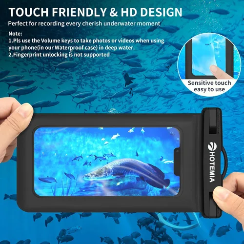 Vista 4 de HOTEMIA Funda impermeable flotante para teléfono celular, bolsa seca con cordón para el cuello y brazalete, se adapta a iPhone y todos los teléfonos