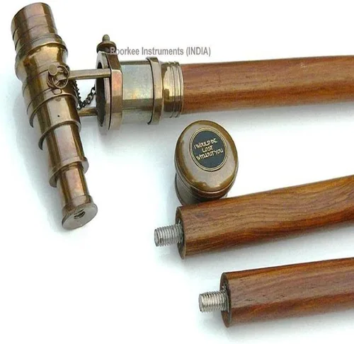 Vista 6 de Juego de dos brújulas/telescopio de madera bastón-bastón de latón brújula/mango de telescopio
