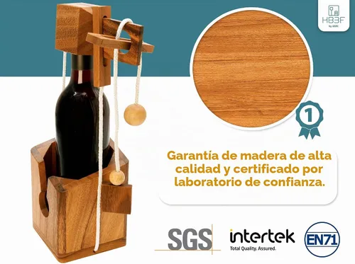 Vista 3 de BSIRI Rompecabezas de botella de vino - Desafiante soporte de botella de vino de madera 3D y juego de rompecabezas de bloqueo de vino para adultos.