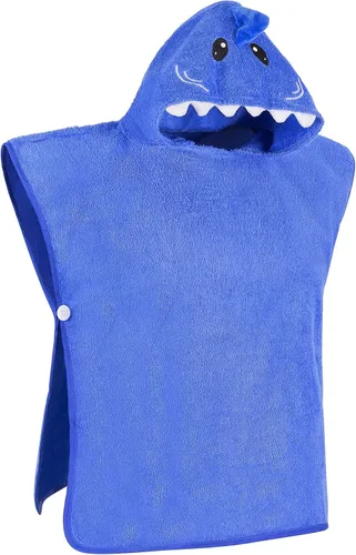 Vista 6 de Hudz Kidz Poncho de toalla con capucha prémium para niños y niños pequeños, 100% algodón (tiburón azul)