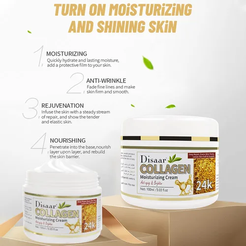 Vista 3 de DISAAR Beauty Crema Hidratante de Colágeno Anti-Envejecimiento Anti-Arrugas Hidrata Reparación de la Piel 3.4 fl oz/3.03fl.oz (Oro 24K)