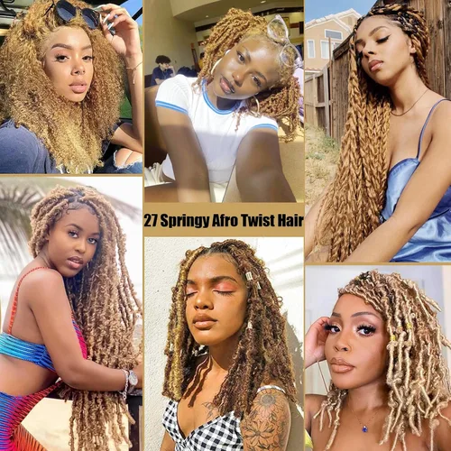 Vista 6 de VCEOW - 6 paquetes de cabello #27 Springy Afro Twist de 16 pulgadas, preseparado de ganchillo Marely Twist, extensiones de cabello sintético