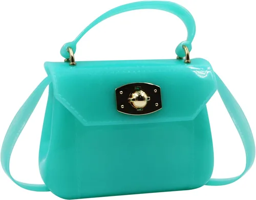 Vista 2 de Bolso pequeño para niñas pequeñas de gelatina de color caramelo, bolso cruzado de hombro, Azulclaro, Elegante, elegante