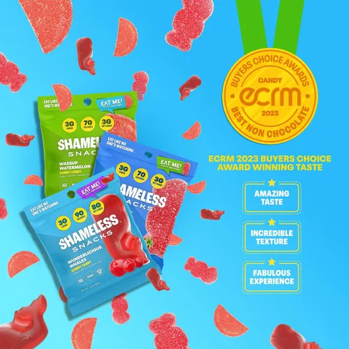Vista 2 de Shameless Snacks - Gomitas keto bajas en carbohidratos sin gluten - Frambuesa roja, sandía, ballenas Wunderlicious