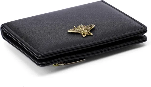 Vista 4 de Cartera pequeña para mujer con bloqueo RFID, cartera de bolsillo doble, cartera compacta y delgada para mujeres, carteras mini para mujeres, Negro