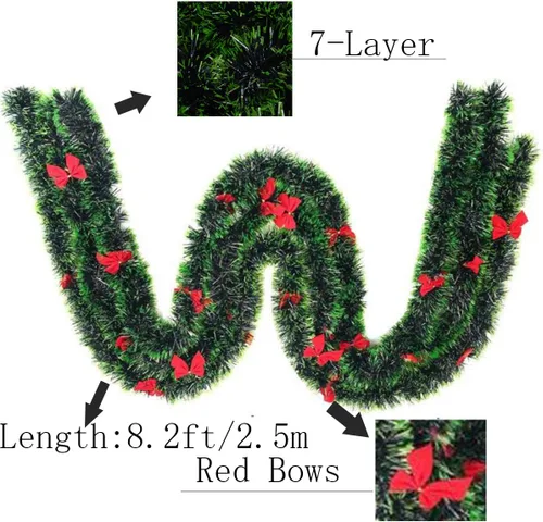 Vista 3 de 3 guirnaldas de oropel de Navidad de 8.2 pies (total: 24.6 pies) con 24 lazos rojos para interiores y exteriores, día festivo, Mardi Gras, Navidad