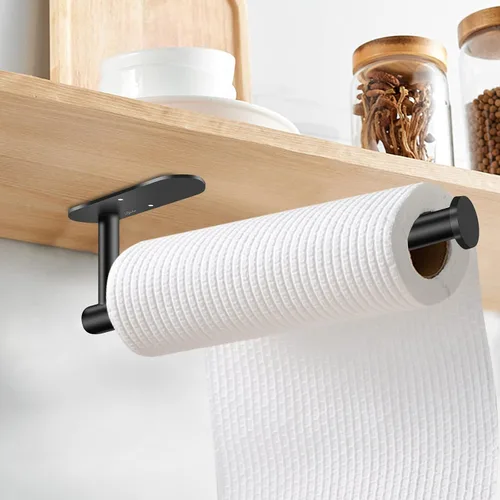 Vista 7 de Soporte de papel higiénico con estante y soporte para toallas de papel debajo del gabinete, soporte de papel higiénico de acero inoxidable SUS304