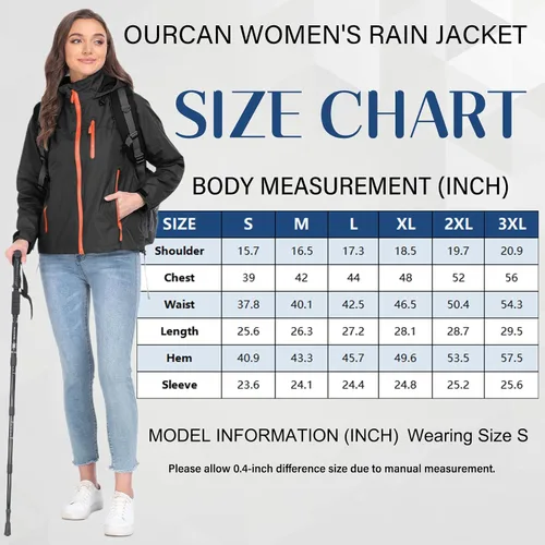 Vista 6 de Chaqueta impermeable plegable para mujer, ligera, impermeable, con capucha, cortavientos para viajes al aire libre, senderismo