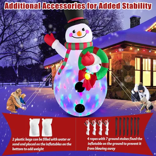 Vista 5 de Danxilu - Muñeco de nieve inflable gigante de 14 pies de Navidad, sosteniendo guirnalda, luces LED giratorias integradas, muñeco de nieve inflable
