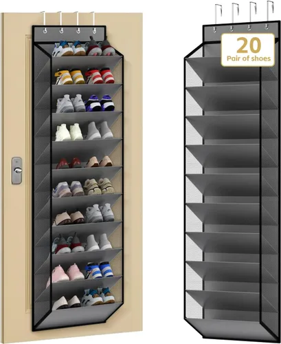 Vista 10 de KEEPJOY Organizador de zapatos de 10 niveles con malla para puerta, colgante con soporte para zapatos para puerta con bolsillos grandes y profundos
