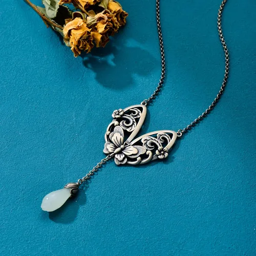 Vista 3 de Animal Flower Necklace for Women Mom Sterling Silver Enamel Jade Necklace Birthday Valentine's Day Mother's Day Gifts