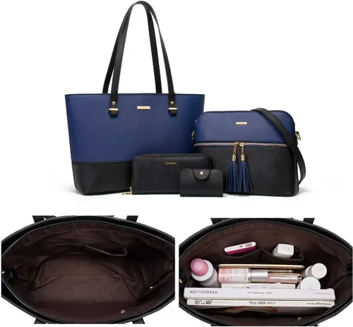 Vista 5 de Bolso de mano de moda para mujer, bolso de hombro, asa superior, juego de 4 piezas