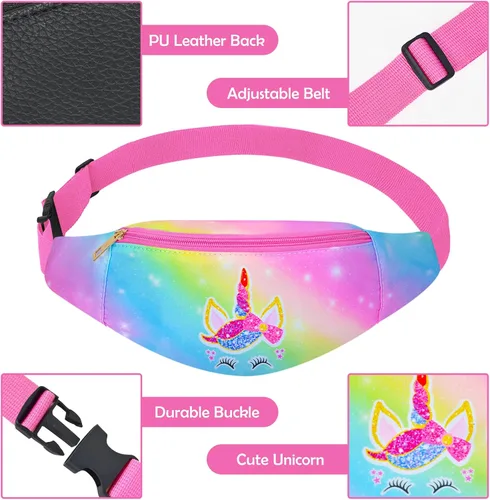 Vista 2 de Riñonera de moda para niños y niñas, con cinturón ajustable, cangurera cruzada con 2 bolsas, bolsa de cinturón para niños para viajes, correr
