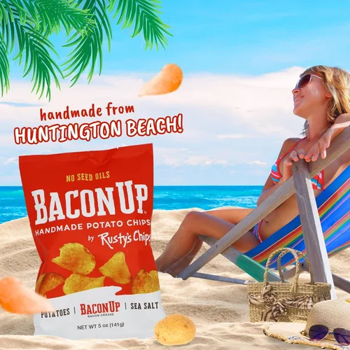 Vista 5 de Bacon Up by Rusty's Chips - Papas fritas de tocino hechas a mano, sin aceites de semillas, sin gluten, sin conservantes, sin OMG, 5 onzas