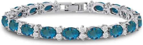Vista 15 de Pulseras de tenis KEZEF para mujer - Circunita cúbica - Gemas ovaladas de 7x5mm - Circunita cúbica redonda de 2.50mm color blanco - Latón bañado