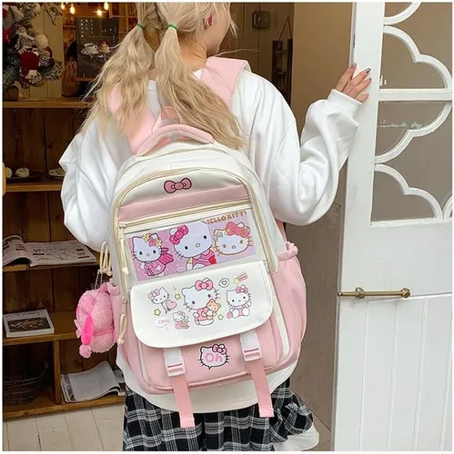 Vista 6 de Linda mochila kawaii, bolso Y2k Cutecore estético Grunge coquette Harajuku 2000s Bookbag diario senderismo, Rosado, Mochila Kawaii Cutecore Daypack