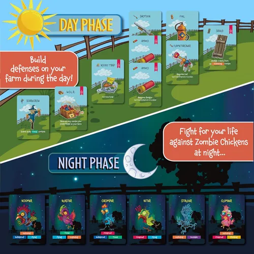 Vista 5 de Zombie Chickens - Divertidos juegos de cartas familiares para adultos, adolescentes y niños - Juego de zombis de supervivencia, 3 formas de jugar