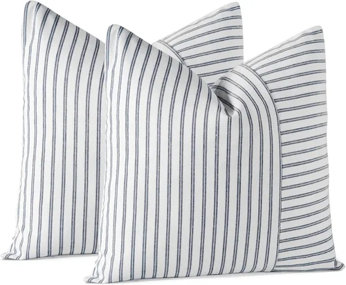 Vista 11 de OTOSTAR Paquete de 2 fundas de almohada a rayas con retazos de estilo campestre, fundas de cojín modernas para decoración del hogar, fundas