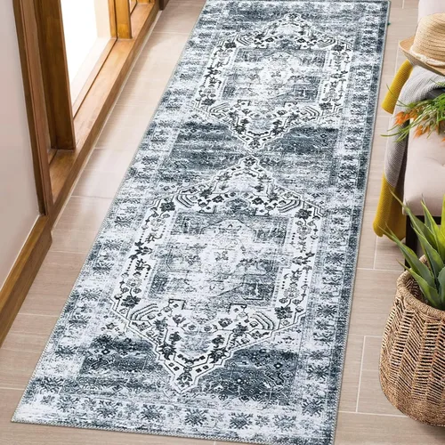 Vista 15 de COZYLOOM Alfombra lavable a máquina de 4 x 6, estilo bohemio, vintage, con medallones florales, alfombra suave de pelo bajo, antideslizante