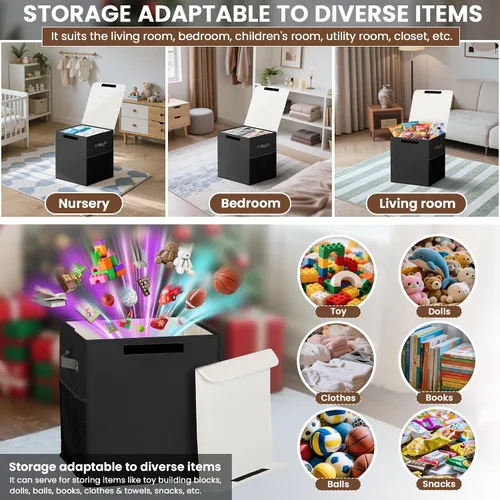 Vista 6 de Caja de almacenamiento grande de juguetes de 40 litros con tapa, caja grande de juguetes para niños, niñas y niños, cuarto del bebé y sala de estar