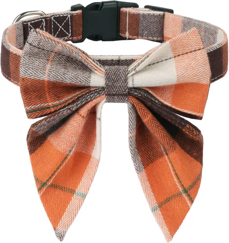 Vista 14 de ADOGGYGO Collar de Navidad para perro con lazo, ajustable de algodón rojo a cuadros, collares de Navidad para perros pequeños, medianos y grandes