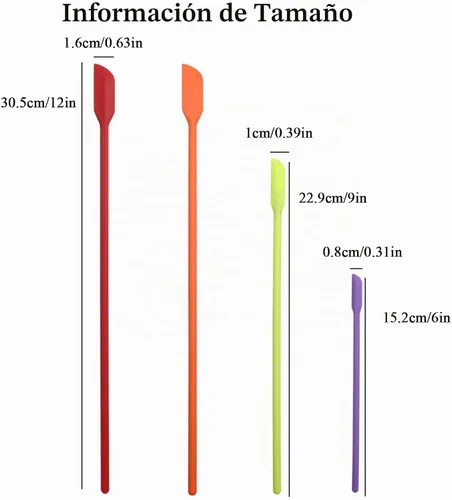 Vista 2 de Espátula de belleza 4 piezas de espátula de maquillaje mini silicona para cosméticos y cocina - 3 tamaños
