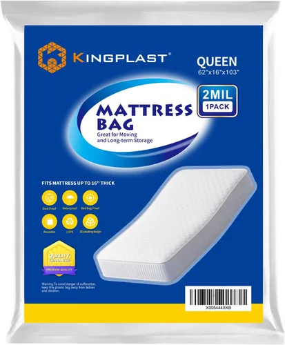 Vista 11 de Bolsa de plástico para mudanza de colchón de tamaño matrimonial, 2 mil, impermeable, a prueba de polvo y resistente a desgarros para almacenamiento