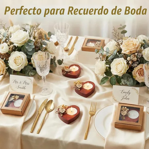 Vista 3 de 12 velas de boda con forma de corazón de madera rústica, regalos de agradecimiento para aniversario de invitados, decoración de fiesta de compromiso