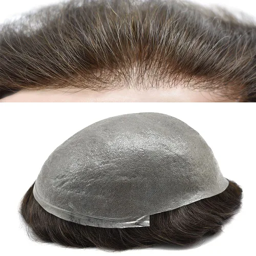 Vista 9 de Toupee - Sistema de reemplazo de cabello para hombres, piel ultrafina, transparente, 0.001 in, poliéster superfino, unidad de cabello de hombre, 8 x