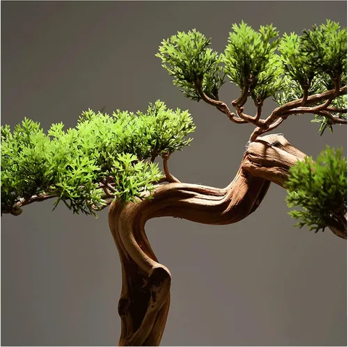 Vista 4 de Árbol bonsái artificial, bonsái artificial, árbol de pino de bienvenida, planta en maceta de simulación de 15 pulgadas, bonsái decorativo, oficina