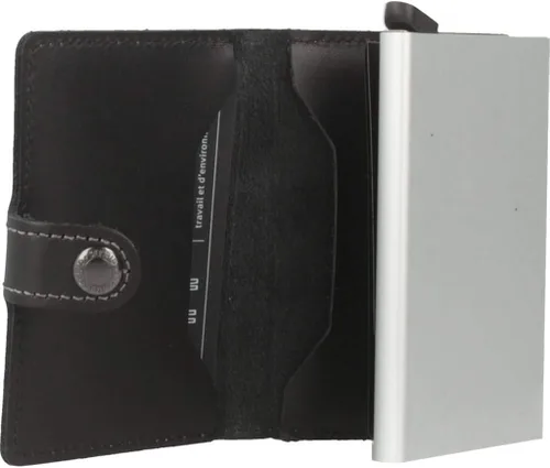 Vista 3 de Mini monedero Secrid de cuero negro genuino con protección RFIDcon un solo clic todas las tarjetas se deslizan gradualmente