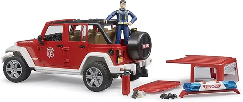 Vista 6 de Bruder Jeep Rubicon - Vehículo de rescate de bomberos con sonidos electrónicos de sirena de emergencia y figura de bombero Jeep Wrangler Unlimited