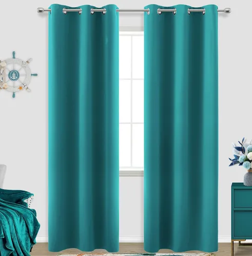 Vista 181 de KOUFALL Cortinas de Baño Aqua para Ventana, Juego de 2 Paneles Decoración Costera Cortinas Cortas Opacas para Ventana Pequeña de Cocina Puerta