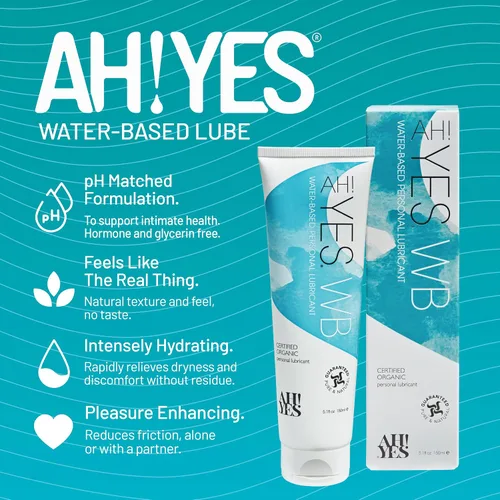 Vista 2 de AH! YES WB Lubricante a base de agua, lubricante a base de agua intensamente hidratante, certificado orgánico, fabricado sin hormonas ni glicerina