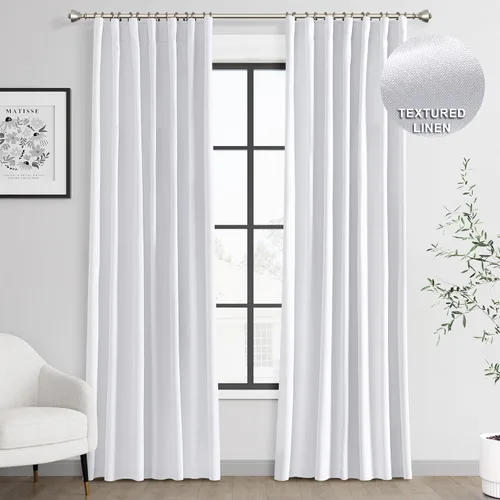Vista 9 de Joywell - 2 cortinas de lino 100% opacas, con bolsillo para cortinero, trabilla trasera, cinta para ganchos y anillas con clip, con aislamiento