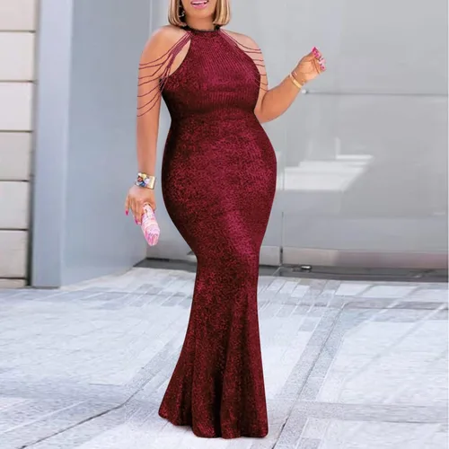 Vista 2 de minjiSF Vestido de noche formal de primavera y verano 2023 con lentejuelas sueltas para trasladar, vestido grande para mujer, color champán