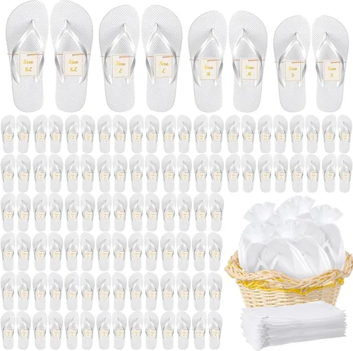 Vista 8 de Bonuci Flip Flops Bulk Wedding Hotel Spa Slippers with Size Cards Drawstring Bags Wedding Party Favors