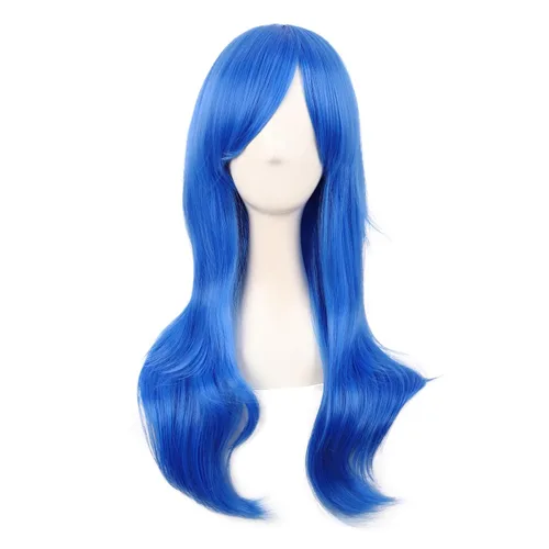 Vista 24 de MapofBeauty - Peluca larga de extremos rizados para cosplay, de 28 pulgadas, para mujer, color Azure Azul celeste