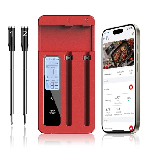 Vista 10 de Termómetro inalámbrico inteligente para carne, 2 sondas, base WiFi con Gris