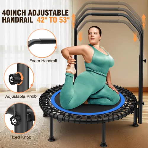 Vista 2 de ANCHEER Minitrampolín plegable de 40"/48", carga máxima de 450 libras/550 libras para interiores, con mango de espuma ajustable de 4 niveles