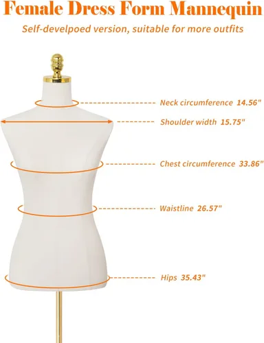 Vista 3 de Maniquí de torso para vestido con forma de 40.55-73.23 pulgadas de altura ajustable, modelo femenino para exhibición, cuerpo de maniquí con soporte