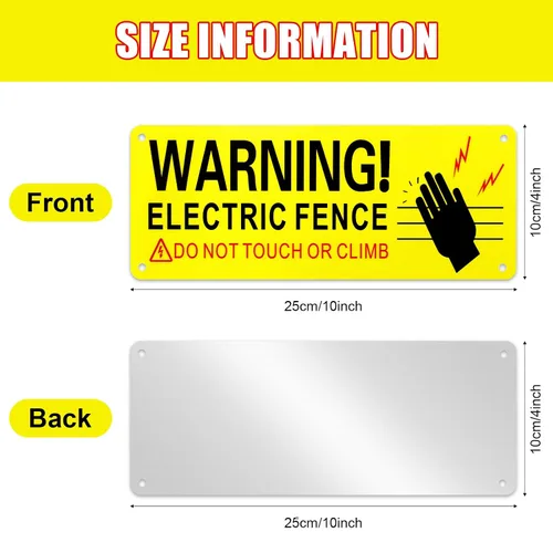 Vista 2 de Blulu Paquete de 20 letreros de advertencia de metal eléctrico de 10 x 4 pulgadas, de aluminio reflectante, señal de seguridad para valla eléctrica