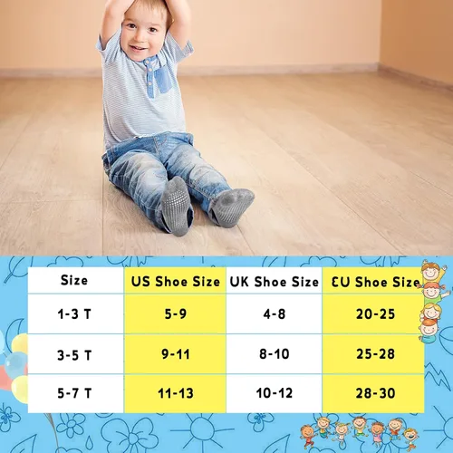 Vista 7 de HYCLES Calcetines antideslizantes para niños pequeños, 15 pares de calcetines antideslizantes de corte bajo para niños de 1 a 7 años, calcetines