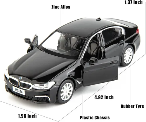 Vista 2 de RMZ City BMW M550i Modelo de coche 1:36 de aleación fundida, coche de juguete con fricción para niños pequeños, niños y niñas, regalo en negro