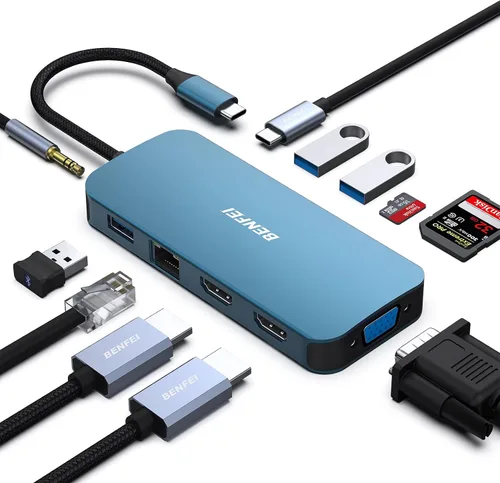 Vista 8 de BENFEI USB C HUB 4 en 1, adaptador USB tipo C a HDMI VGA, adaptador USB C a USB, entrega de energía USB tipo C, compatible con iPhone 15 Pro/Max