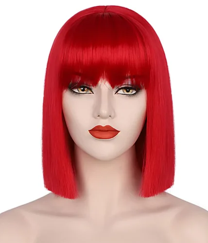 Vista 8 de Pelucas estilo melena corta para las mujeres, corto recto, linda peluca natural, resistente al calor, sintética, pelucas para fiesta, uso diario